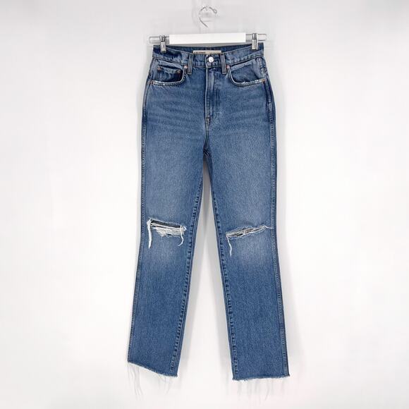 GRLFRND The Sara Distressed Straight Jeans Women’s Size 24 Rambla Blue - Picture 2 of 10